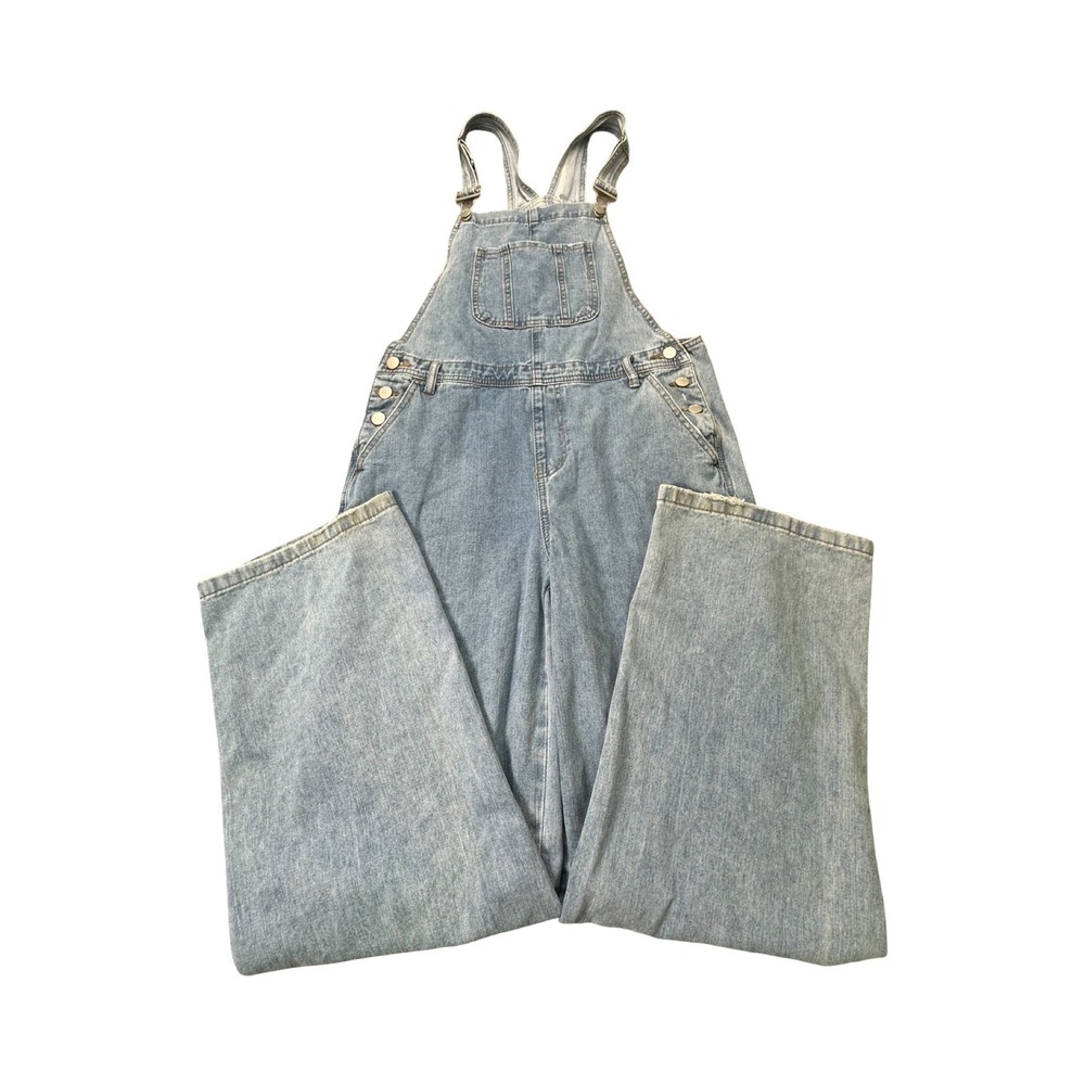 RSQ Overalls Womens Medium 32x30 Light Wash Wide Leg Denim Cotton Blend Boho